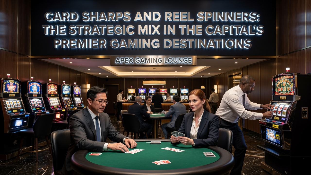 Blick auf die strategische Mischung aus Kartentischen und Spielautomaten in einer Berliner Casino-Location