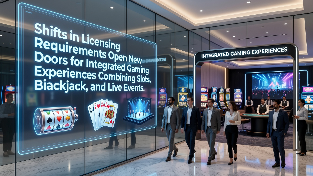 Darstellung integrierter Gaming-Erlebnisse mit Slots, Blackjack und Live-Events in modernen Spielstätten