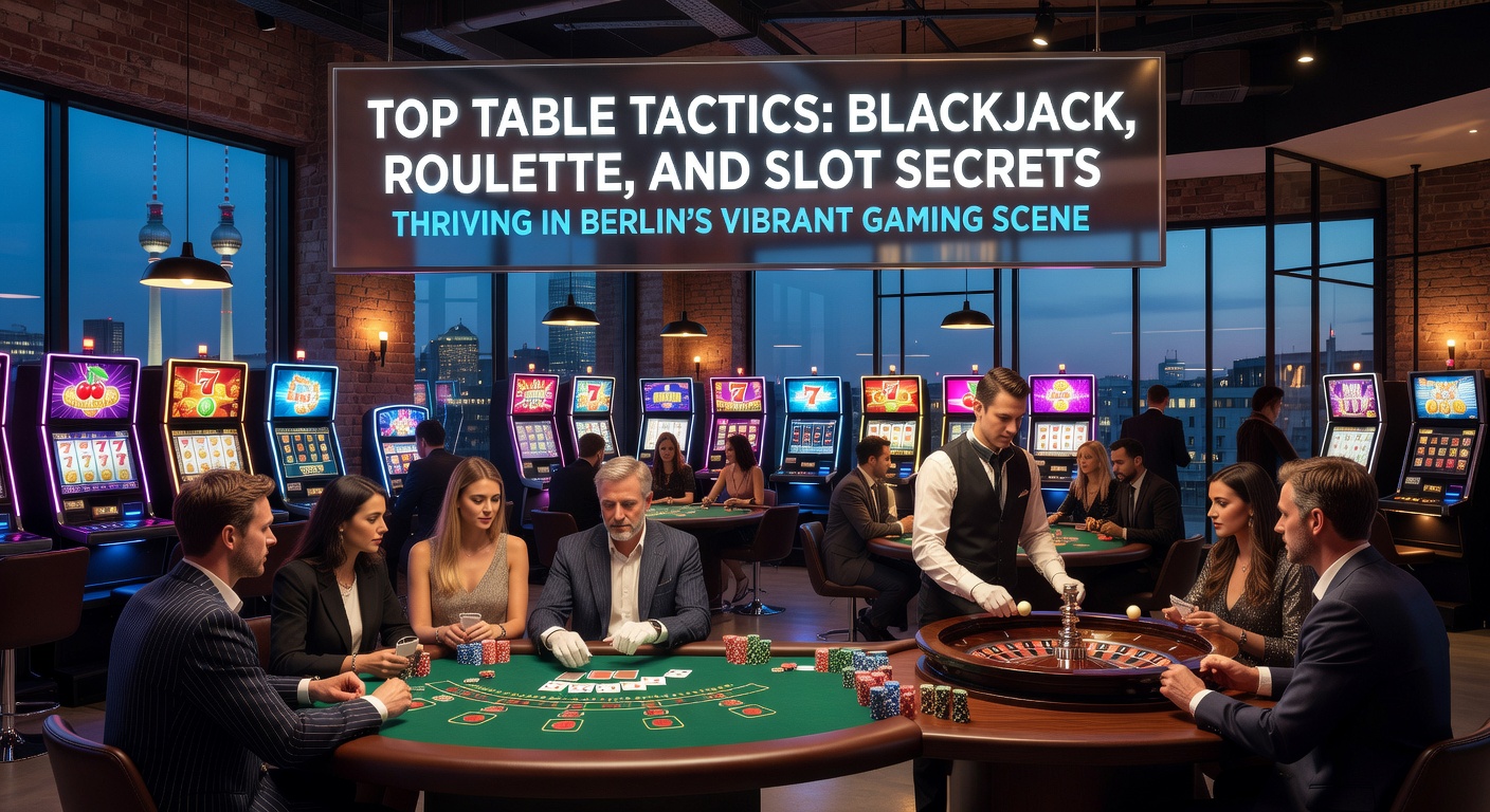 Ein belebtes Blackjack-Tisch in einer Berliner Spielbank bei Nacht, umgeben von konzentrierten Spielern und dem Glanz der Lichter
